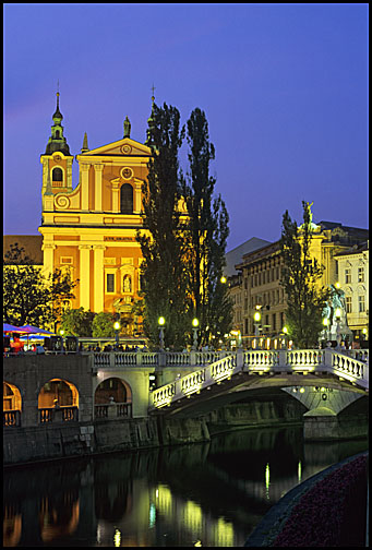 Image of Franciscan Church and Triple Bridge, Ljubljana.